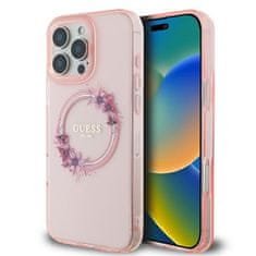 Guess Originální kryt GUESS IML Flowers Wreath Magsafe GUHMP16LHFWFCP for Apple iPhone 16 Pro , barva růžová