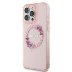 Guess Originální kryt GUESS IML Flowers Wreath Magsafe GUHMP16LHFWFCP for Apple iPhone 16 Pro , barva růžová