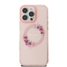 Guess Originální kryt GUESS IML Flowers Wreath Magsafe GUHMP16LHFWFCP for Apple iPhone 16 Pro , barva růžová