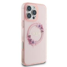 Guess Originální kryt GUESS IML Flowers Wreath Magsafe GUHMP16LHFWFCP for Apple iPhone 16 Pro , barva růžová