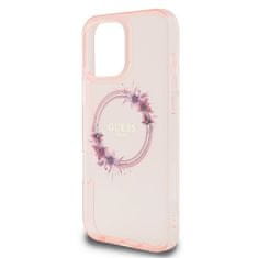 Guess Originální kryt GUESS IML Flowers Wreath Magsafe GUHMP16LHFWFCP for Apple iPhone 16 Pro , barva růžová