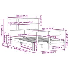 Vidaxl Postel s knihovnou bez matrace bílá 150x200 cm masivní borovice