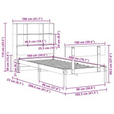 Vidaxl Postel s knihovnou bez matrace bílá 100x200 cm masivní borovice