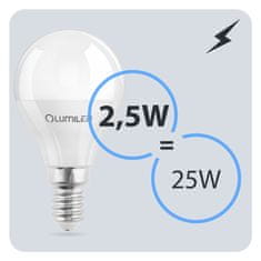 LUMILED 6x LED žárovka E14 P40 2,5W = 25W 249lm 6500K Studená bílá 180°