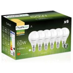 LUMILED 6x LED žárovka E14 P40 8W = 60W 806lm 3000K Teplá bílá 180°