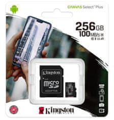 Kingston 256 GB paměťová karta Micro SD karta Kingston CANVAS Select Plus + SD adaptér, CLASS 10