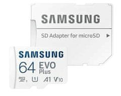 Samsung 64GB paměťová Micro SD karta Samsung EVO Plus + SD Adaptér, CLASS 10