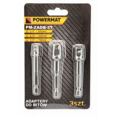 Powermat Sada adaptérů do vrtačky 1/2" 3/8" 1/4", 3ks, šestihran PM-ZADB-3T