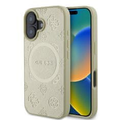 Guess Zadní kryt Saffiano Peony Stamp MagSafe pro iPhone 16 Gold