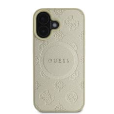 Guess Zadní kryt Saffiano Peony Stamp MagSafe pro iPhone 16 Gold