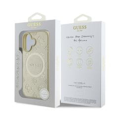 Guess Zadní kryt Saffiano Peony Stamp MagSafe pro iPhone 16 Gold