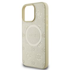 Guess Zadní kryt Saffiano Peony Stamp MagSafe pro iPhone 16 Pro Gold