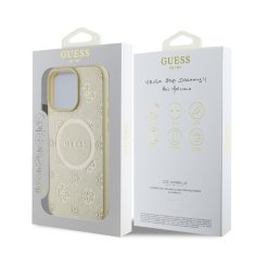 Guess Zadní kryt Saffiano Peony Stamp MagSafe pro iPhone 16 Pro Gold