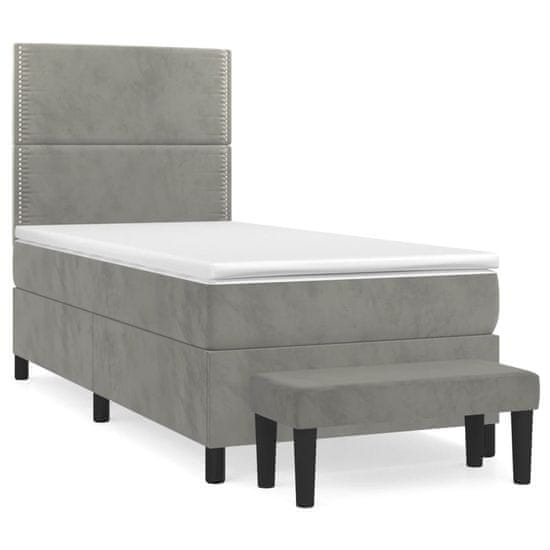 Vidaxl Box spring postel s matrací světle šedá 90x200 cm samet