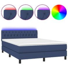 Vidaxl Box spring postel s matrací a LED modrá 140x190 cm textil