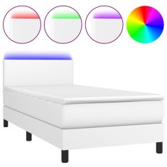 Vidaxl Box spring postel s matrací a LED bílá 80 x 200 cm umělá kůže