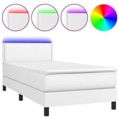 Vidaxl Box spring postel s matrací a LED bílá 90x200 cm umělá kůže