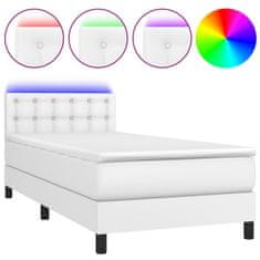 Vidaxl Box spring postel s matrací a LED bílá 80 x 200 cm umělá kůže