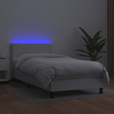 Vidaxl Box spring postel s matrací a LED bílá 80 x 200 cm umělá kůže