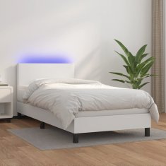 Vidaxl Box spring postel s matrací a LED bílá 80 x 200 cm umělá kůže