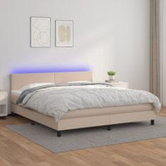 Vidaxl Box spring postel matrace a LED cappuccino 160x200cm umělá kůže