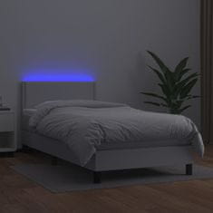 Vidaxl Box spring postel s matrací a LED bílá 90x200 cm umělá kůže