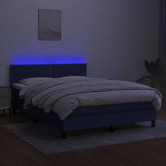 Vidaxl Box spring postel s matrací a LED modrá 140x200 cm textil