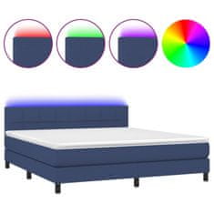 Vidaxl Box spring postel s matrací a LED modrá 180x200 cm textil