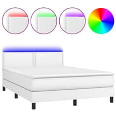 Vidaxl Box spring postel s matrací a LED bílá 140x190 cm umělá kůže