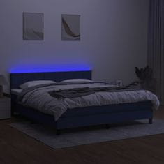 Vidaxl Box spring postel s matrací a LED modrá 180x200 cm textil