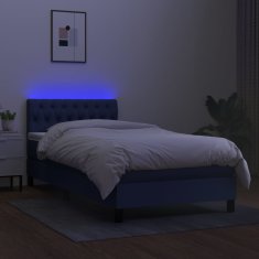 Vidaxl Box spring postel s matrací a LED modrá 90x200 cm textil