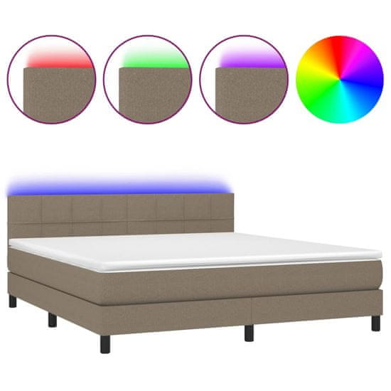 Vidaxl Box spring postel s matrací a LED taupe 180x200 cm textil