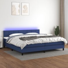 Vidaxl Box spring postel s matrací a LED modrá 200x200 cm textil