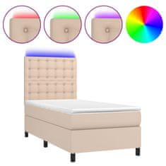 Vidaxl Box spring postel matrace a LED cappuccino 100x200cm umělá kůže