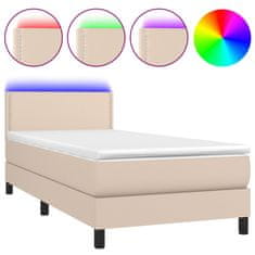 Vidaxl Box spring postel matrace a LED cappuccino 90x200 cm umělá kůže