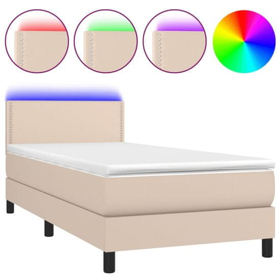 Vidaxl Box spring postel matrace a LED cappuccino 90x200 cm umělá kůže