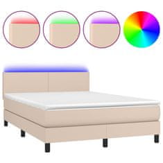 Vidaxl Box spring postel matrace a LED cappuccino 140x200cm umělá kůže