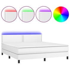 Vidaxl Box spring postel s matrací a LED bílá 180x200 cm umělá kůže