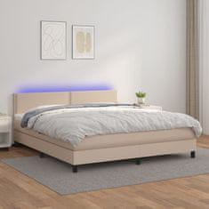 Vidaxl Box spring postel matrace a LED cappuccino 180x200cm umělá kůže