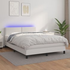 Vidaxl Box spring postel s matrací a LED bílá 140x190 cm umělá kůže