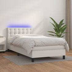 Vidaxl Box spring postel s matrací a LED bílá 80 x 200 cm umělá kůže