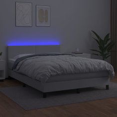 Vidaxl Box spring postel s matrací a LED bílá 140x200 cm umělá kůže