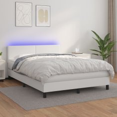 Vidaxl Box spring postel s matrací a LED bílá 140x200 cm umělá kůže