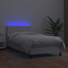 Vidaxl Box spring postel s matrací a LED bílá 100x200 cm umělá kůže