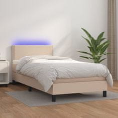 Vidaxl Box spring postel matrace a LED cappuccino 90x200 cm umělá kůže