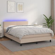 Vidaxl Box spring postel matrace a LED cappuccino 140x200cm umělá kůže