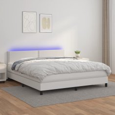 Vidaxl Box spring postel s matrací a LED bílá 180x200 cm umělá kůže