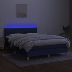 Vidaxl Box spring postel s matrací a LED modrá 140x200 cm textil