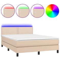 Vidaxl Box spring postel matrace a LED cappuccino 140x200cm umělá kůže