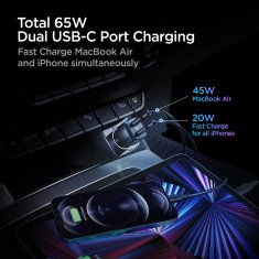 Spigen PowerArc ArcStation Car Charger, black - 2-Port/USB-C PD 3.0 45W/USB-C PD 3.0 20W /Total 65W